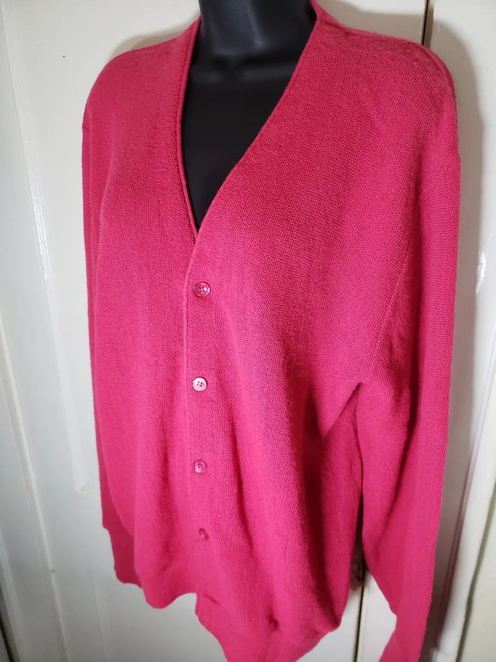 Jantzen Sweater Mens Large L Hot Pink Cardigan Button Front Knit Vintage - Picture 4 of 12